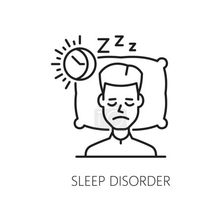 Illustration for Sleep disorder, psychological problem and mental health icon in outline vector. Psychology and mind emotional state problem in sleep disorder, insomnia, apnea or psychological narcolepsy line symbol - Royalty Free Image