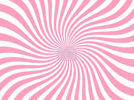Ilustración de Patrón de helado de fresa rosa remolino, fondo de caramelo de giro de leche. Patrón vectorial de líneas onduladas en espiral con yogur, caramelos de piruleta, helado y malvavisco. Fondo retro de líneas radiales - Imagen libre de derechos