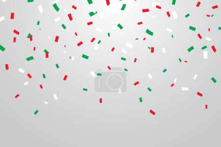 Téléchargez les illustrations : Confettis rouges, verts et blancs du Mexique. Fond du jour de l'indépendance avec vecteur 3d couleurs vives banderoles en papier et rubans de fête nationale mexicaine, fête de fête, festival ou carnaval - en licence libre de droit