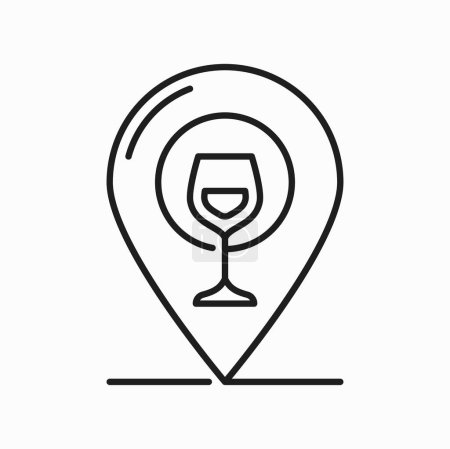 Ilustración de Icono de contorno aislado del logotipo de copa de vino y ubicación del pin. Vector wine store mapa puntero, ruta a la tienda de alcohol, restaurante lugar destino - Imagen libre de derechos