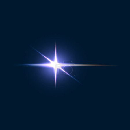 Illustration for Sparkle flare and flash effect, glow light and shine of vector bright star, sun or camera lens flare with realistic shiny beams and rays. Magic Christmas or space star in dark night sky background - Royalty Free Image