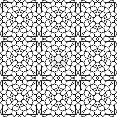 Illustration for Mashrabiya arabesque pattern background, seamless Arabic Islamic ornament, vector tile. Mashrabiya or Muslim motif pattern with mosaic geometric arabesque grid of Arabian or Turkish mosque walls decor - Royalty Free Image