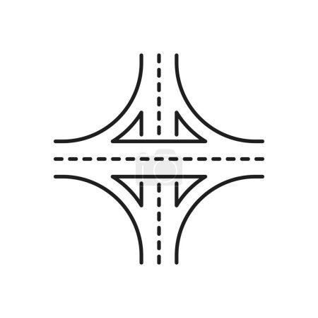 Illustration for Highway road line icon, interchange or crossroad and motorway intersection, vector traffic route sign. Highway or transport freeway interchange, road lane linear symbol for street traffic navigation - Royalty Free Image