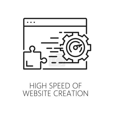 Illustration for High speed website creation CMS content management system icon, internet business marketing, vector outline symbol. CMS web site creation for media content and digital data, thin line pictogram - Royalty Free Image