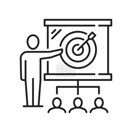 Illustration for Planning icon, project goals management and schedule symbol in vector line. Business target, marketing mission plan for project strategy or work objectives solution and success development management - Royalty Free Image