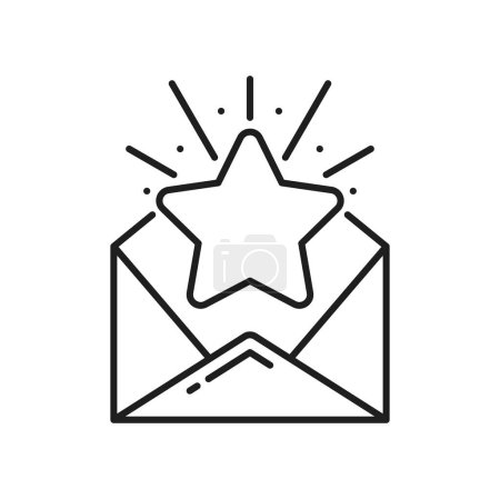 Illustration for Mail delivery bonus, outline star and letter thin line icon. Vector correspondence and special bonus information, mailbox messaging, postal card - Royalty Free Image