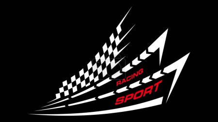 Illustration for Sport car racing emblem, sticker with stripes and checkered flag. Vector motorsport and automotive motor race, drifting vehicle sticker - Royalty Free Image