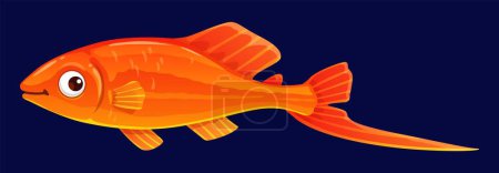 Téléchargez les illustrations : Cartoon espadon poisson aquarium personnage drôle. Rivière tropicale ou aquarium d'eau douce personnage vecteur comique animal ou mascotte joyeuse, espadon orange drôle isolé - en licence libre de droit