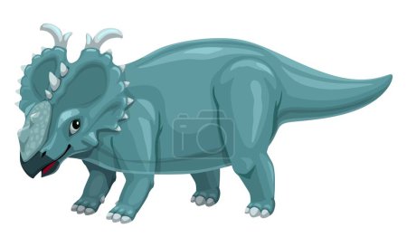 Illustration for Pachyrhinosaurus dinosaur cartoon character. Extinct lizard, prehistoric animal or paleontology dinosaur vector cheerful personage. Jurassic era reptile character or Pachyrhinosaurus happy mascot - Royalty Free Image
