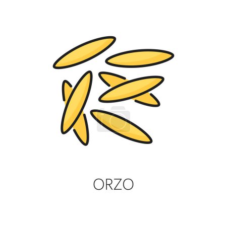 Téléchargez les illustrations : Orzo italien cuisine pâtes type couleur contour icône. Alimentation vectorielle de l'ingrédient de farine, pâtes en forme de riz orzo en Grèce appelé kritharaki - en licence libre de droit