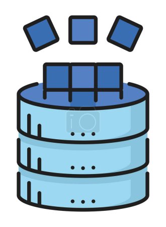 Illustration for Data server color icon, database network and computer cloud storage, vector web technology. Internet data backup center of database network and digital system for files hosting or data exchange - Royalty Free Image