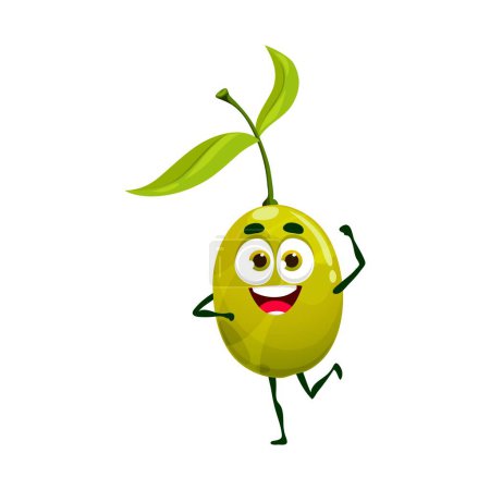 Téléchargez les illustrations : Olive dessin animé keto alimentation personnage. Personnage d'olive vert vecteur isolé avec un visage souriant heureux favorisant les graisses saines et un mode de vie faible en glucides, inspirant les téléspectateurs à faire des choix nutritifs - en licence libre de droit