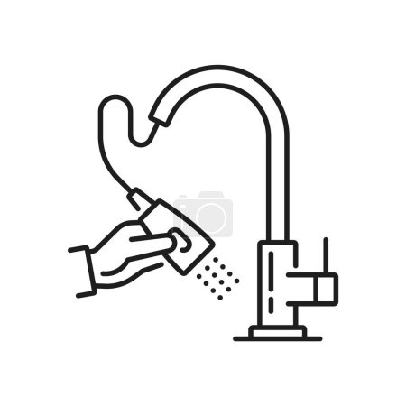 Illustration for Tap kitchen and bathroom pull down faucet outline icon. Home bath modern tap, toilet sink faucet or bathroom watertap outline vector icon. House bathtub water mixer thin line sign or symbol - Royalty Free Image