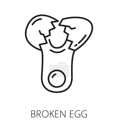 Illustration for Broken egg ingredient for bakery and pastry food isolated outline icon. Vector cracked eggshell, breakfast and fresh bakery sign, chicken egg - Royalty Free Image
