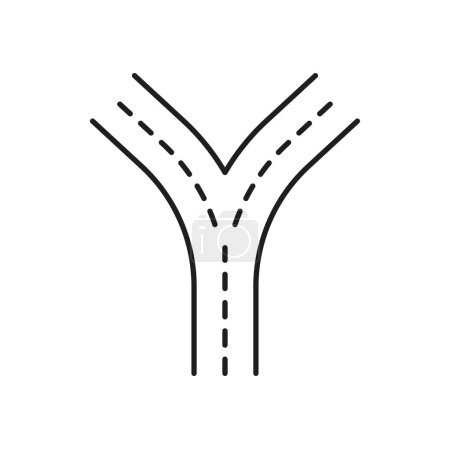 Illustration for Highway road line icon, street traffic crossroad or V shape intersection, vector linear pictogram. Traffic street or highway crossroad linear symbol for navigation map or city transport plan - Royalty Free Image