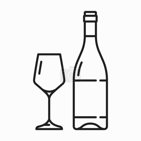 Téléchargez les illustrations : Bouteille de vin blanc et icône de contour isolé en verre. Vin d'âge vectoriel boisson alcoolisée légère sèche en bouteille de verre. Produit vinicole, ligne mince - en licence libre de droit