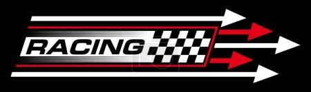 Illustration for Racing sport background with checkered flag, racing line decals vinyl print for t-shirts, banners, posters. Auto transport race sport sticker - Royalty Free Image