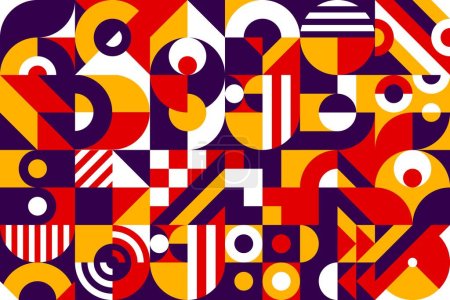 Illustration for Abstract Bauhaus yellow, orange and purple geometric pattern. Artwork color background, vintage Bauhaus vector print or corporate identity retro pattern. Business presentation geometrical backdrop - Royalty Free Image