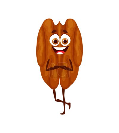 Illustration for Cartoon pecan nut keto diet food character. Healthy nutrition product funny personage, keto diet food isolated vector childish mascot or pecan nut happy smiling character - Royalty Free Image
