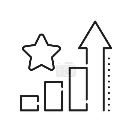 Ilustración de Premio estrella dorada icono de contorno gráfico de crecimiento de oro. Clasificación vectorial signo de calidad superior. Excelente servicio, tabla de crecimiento de calidad flechas hacia arriba - Imagen libre de derechos