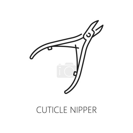 Illustration for Nail manicure service icon with cuticle nipper. Manicure and pedicure master, woman beauty or spa salon, cosmetology service thin line vector symbol. Cosmetics and makeup shop outline pictogram - Royalty Free Image