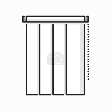 Illustration for Vertical venetian vertical jalousie light protection curtain outline icon. Vector jalousie home interior element, sunshade window frame rolled cover - Royalty Free Image