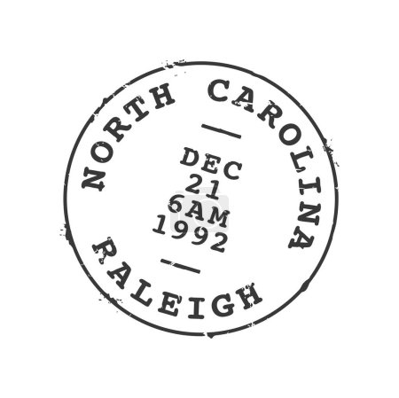 Illustration for Raleigh postage and postal stamp. United States of America post letter, greeting card or parcel mark imprint, postage North Carolina US state, Raleigh city vector mail departure or arrival ink stamp - Royalty Free Image
