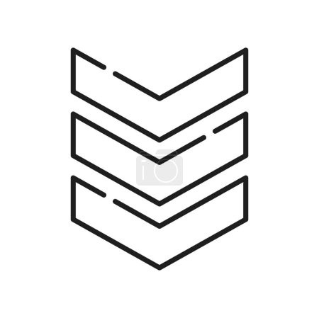 Ilustración de Sargento soldado rango militar aislado recompensa grado calidad icono de calificación. Signo vectorial en el emblema del gráfico de rango de servicio uniforme de EE. UU. Escuadrón Chevron, insignia - Imagen libre de derechos