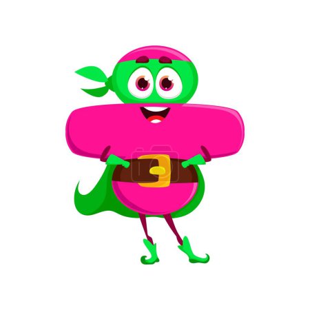Illustration for Cartoon math division sign number superhero character. Cute funny mathematics symbol with big eyes and happy smile. Isolated vector arithmetic sign for use in educational, and mathematical contexts - Royalty Free Image