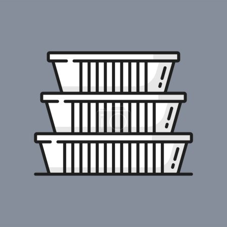 Illustration for Fastfood lunch packaging set isolated color line icon. Vector plastic food containers takeaway boxes packages. Foil, styrofoam or cardboard boxes - Royalty Free Image