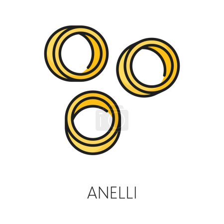 Téléchargez les illustrations : Anelli pâtes anneaux nouilles de forme ronde, plat de cuisine italienne icône de contour de couleur isolée. Vecteur de la cuisine méditerranéenne traditionnelle, pâtes anelli - en licence libre de droit