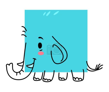 Ilustración de Personaje animal de elefante de dibujos animados en forma de matemáticas, educación de geometría, figura cuadrada vectorial. Zoológico geométrico divertido para niños, elefante en forma de rectángulo cuadrado de matemáticas para el aprendizaje de la geometría infantil - Imagen libre de derechos