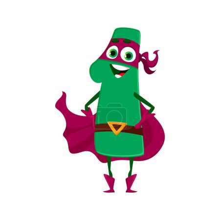Illustration for Cartoon math number one superhero character. Isolated vector playful and charming digit 1 defender personage exudes confidence and positivity standing with arms akimbo in defender costume and mask - Royalty Free Image