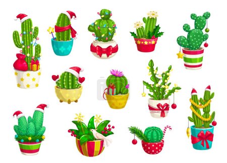 Illustration for Christmas prickly cactuses and Mexican succulents, adorned with festive ornaments and lights, their vibrant blooms contrasting beautifully with holiday decorations, creating a unique seasonal display - Royalty Free Image