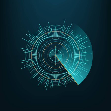 Illustration for Round circle futuristic chart, HUD element. SCi FI navigation compass screen or futuristic radar display or circle dashboard, game interface design vector icon. Future technology virtual chart panel - Royalty Free Image