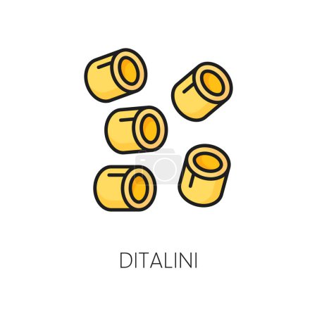 Téléchargez les illustrations : Type de pâtes Tubettini en forme de petits tubes, icône de contour de couleur. Pâtes ditalini séchées vectorielles, cuisine italienne - en licence libre de droit