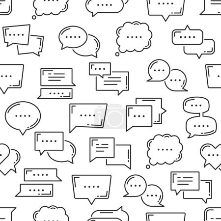 Illustration for Dialogue balloon, chat bubble icons seamless pattern. Textile pattern, wrapping paper linear vector print or fabric seamless background. Wallpaper backdrop with speak bubbles, chat message frame - Royalty Free Image