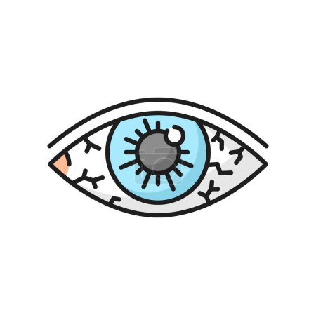 Illustration for Allergy irritated eyes symptom color line icon. Stress and conjunctivitis, allergic symptom outline vector symbol. Allergen reaction, eye inflammation thin line pictogram with irritated eyeball - Royalty Free Image