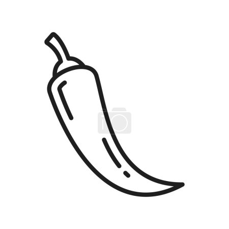 Ilustración de Cayena pimienta larga aislado picante línea de chile icono. Vector Nahuatl chile, pimienta tailandesa o ojo de pájaro africano. Cayena chile largo, comida vegetariana picante - Imagen libre de derechos