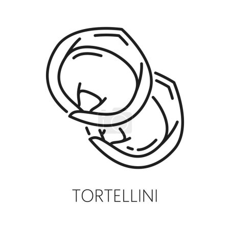 Illustration for Tortellini ring-shaped pasta isolated outline icon. Vector belly button tortelloni orecchiette, italian cuisine mediterranean food dish - Royalty Free Image