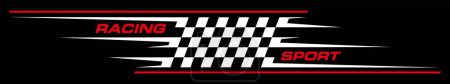 Illustration for Racing sport or motorsport emblem, rally racing sticker with checkered flag. Vector t-shirt line decals, automobile motor transport speed drive - Royalty Free Image