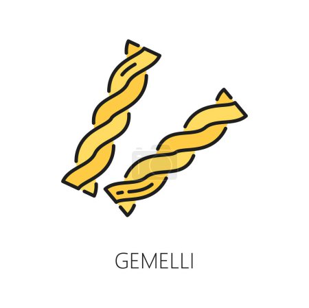 Illustration for Uncooked gemelli noodle spiral shape pasta outline icon. Vector twisted rods homemade noodle, floor dough product. Italian food cuisine, gemelli - Royalty Free Image