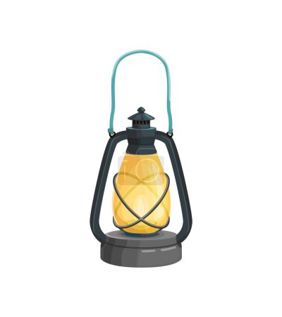 Illustration for Cartoon kerosene lantern, isolated vector vintage item. Garden or farming lamp, tool casting a rustic ambiance and warm, flickering glow, evokes nostalgia and simplicity, a beacon of light in darkness - Royalty Free Image