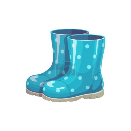 Illustration for Cartoon rubber boots, isolated vector reliable, waterproof pair for wet adventures and gardening works. Stylish, durable, and comfortable footgear for outdoor escapades, and keeping feet dry in rain - Royalty Free Image