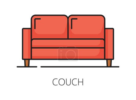Illustration for Couch. Furniture icon, home interior. Apartment or house room interior design symbol, home comfy furniture, office or hotel modern couch or sofa linear vector symbol or pictogram - Royalty Free Image