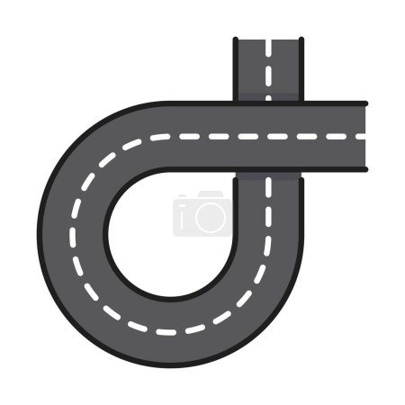 Illustration for Color highway road line icon of interchange turn, vector street traffic direction pictogram. Roadway or freeway path with round turn, transport lane or traffic interchange icon for navigation roadsign - Royalty Free Image