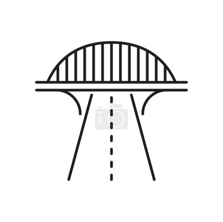 Illustration for Road highway line icon of street with bridge route, vector traffic pictogram sign. Motorway or freeway traffic lane under bridge, street navigation road sign or highway transport map linear icon - Royalty Free Image