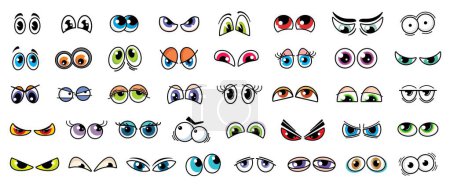 Illustration for Cartoon comic eyes isolated vector set. Funny looks expressing different emotions. Kind, angry, surprised and sad, suspect, evil, loving, wow or bored eyes for characters and personages creation kit - Royalty Free Image