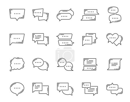 Illustration for Dialogue balloon, chat bubble line icons of speech talk box, vector message speak text. Chat bubbles outline icons for communication dialog or conversation, thin line speech clouds of conversation box - Royalty Free Image