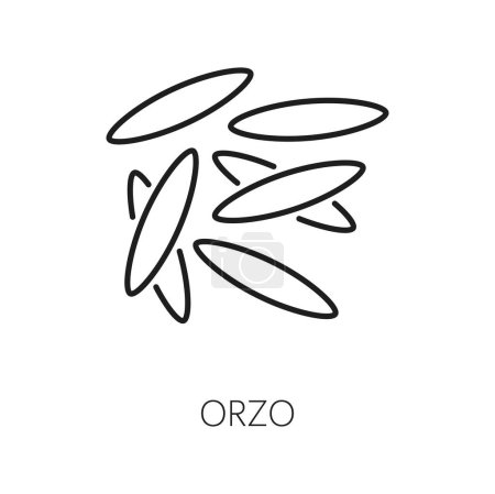Téléchargez les illustrations : Orzo cuisine italienne pâtes type icône de contour isolé. Pâtes vectorielles en forme de riz en Grèce appelées kritharaki, aliment à base de farine - en licence libre de droit
